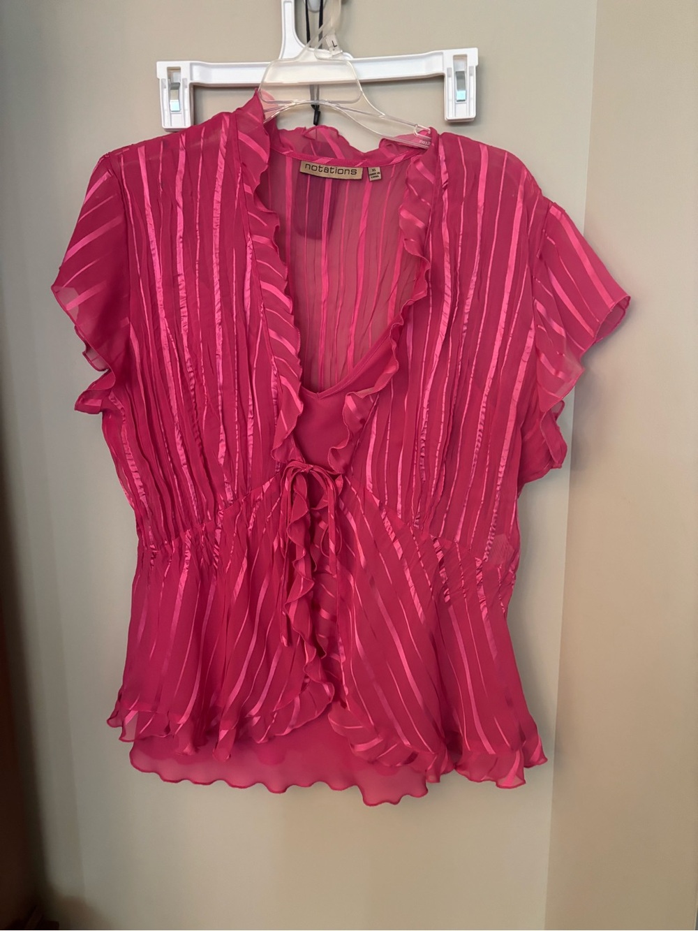 Notations Hot Pink Ruffled V-Neck Blouse